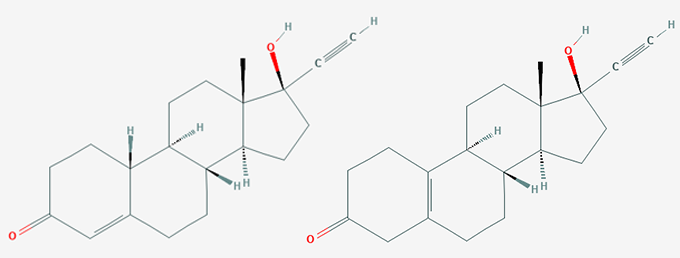 chemical structures of norethindrone and norethynodrel