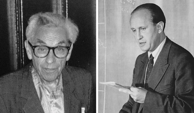 Two photographs side-by-side with Hungarian mathematicians Paul Erdős in the left image and Pál Turán in the right image